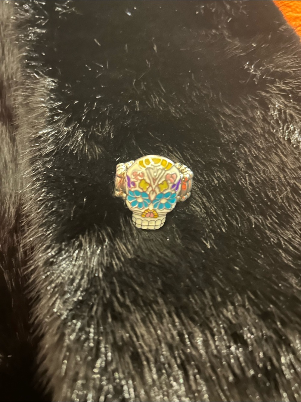 Colorful Sugar Skull Enamel Ring - Women's Day of the Dead Jewelry adjustable